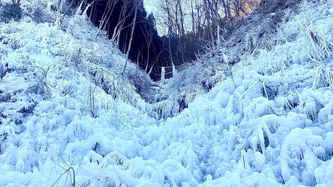 そびえ立つあしがくぼの氷柱